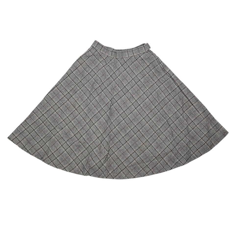 Vintage 70s Young Pendleton Grey Plaid Wool A-Line Midi Skirt 24"